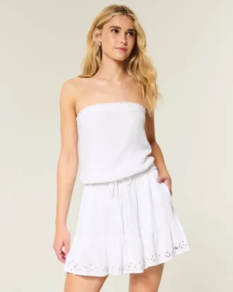 Mini-robe blousante sans bretelles à cordon coulissant