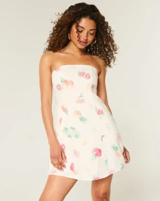 Mini-robe bustier en lin mélangé