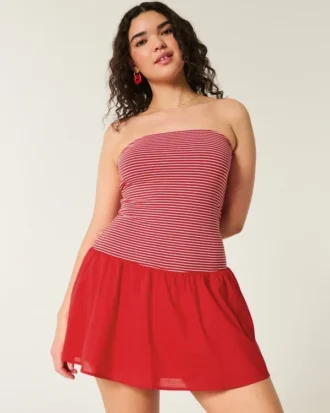 Mini-robe sans bretelles à taille basse en tricot tissé
