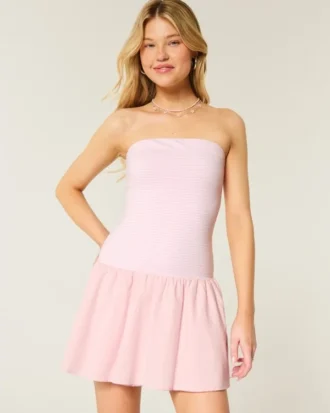 Mini-robe sans bretelles à taille basse en tricot tissé