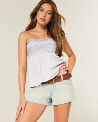 Mini-short en denim délavé taille basse