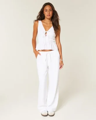 Pantalon baggy en lin mélangé à enfiler