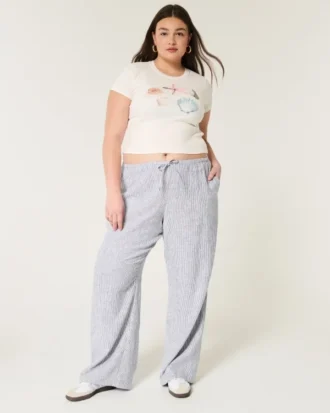 Pantalon baggy en lin mélangé à enfiler