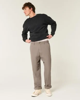 Pantalon baggy taille élastique en lin mélangé