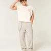 Pantalon baggy taille élastique en lin mélangé Pantalon baggy taille élastique en lin mélangé