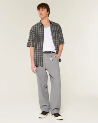 Pantalon baggy taille élastique en lin mélangé
