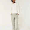 Pantalon baggy à taille élastique en lin mélangé Pantalon baggy à taille élastique en lin mélangé