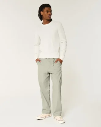 Pantalon baggy à taille élastique en lin mélangé