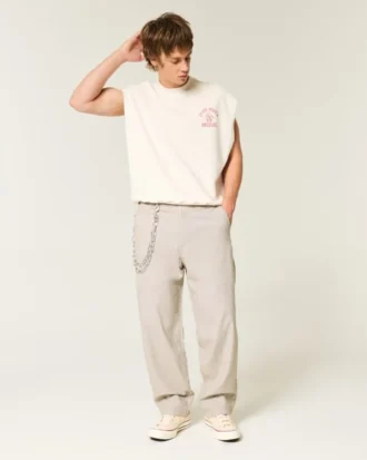 Pantalon baggy taille élastique en lin mélangé