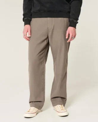 Pantalon baggy taille élastique en lin mélangé