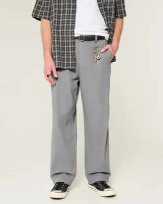 Pantalon baggy taille élastique en lin mélangé