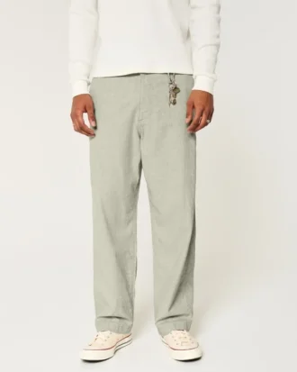 Pantalon baggy à taille élastique en lin mélangé