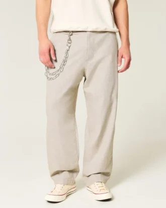 Pantalon baggy taille élastique en lin mélangé