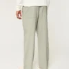 Pantalon baggy à taille élastique en lin mélangé Pantalon baggy à taille élastique en lin mélangé