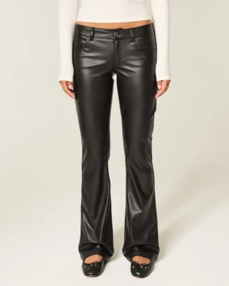 Pantalon bootcut taille basse en simili cuir