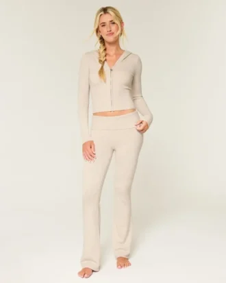 Pantalon bootcut à taille repliée en maille tricotée Gilly Hicks