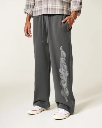 Pantalon de survêtement super baggy avec motif double flamme