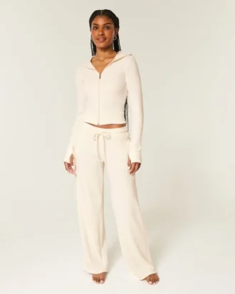 Pantalon droit en tissu gaufré et dentelle Gilly Hicks