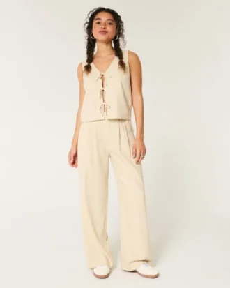Pantalon large taille ultra haute en lin mélangé Hollister Livvy