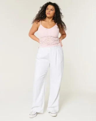 Pantalon large taille ultra haute en lin mélangé Hollister Livvy