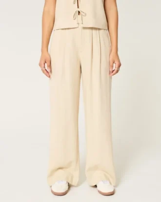 Pantalon large taille ultra haute en lin mélangé Hollister Livvy