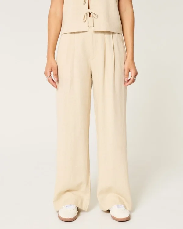 Pantalon large taille ultra haute en lin mélangé Hollister Livvy