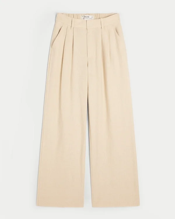 Pantalon large taille ultra haute en lin mélangé Hollister Livvy