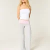 Pantalon évasé en tricot à taille repliée Pantalon évasé en tricot à taille repliée