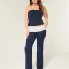 Pantalon évasé en tricot à taille repliée Pantalon évasé en tricot à taille repliée