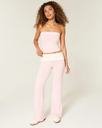 Pantalon évasé en tricot à taille repliée