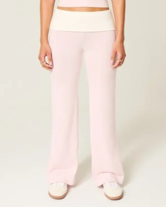 Pantalon évasé en tricot à taille repliée