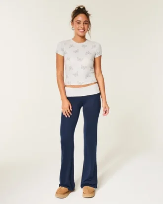 Pantalon évasé à taille repliable en tricot toujours confortable