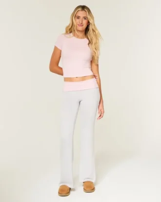 Pantalon évasé à taille repliable en tricot toujours confortable