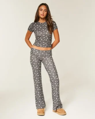 Pantalon évasé à taille repliable en tricot toujours confortable