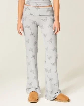 Pantalon évasé à taille repliable en tricot toujours confortable Pantalon évasé à taille repliable en tricot toujours confortable