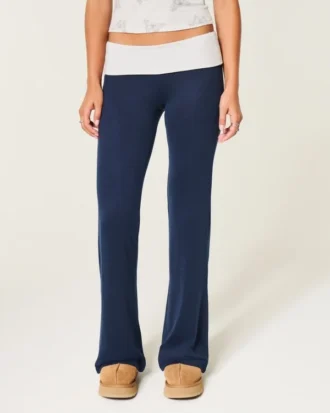 Pantalon évasé à taille repliable en tricot toujours confortable
