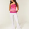 Pantalon évasé à taille repliée et imprimé hibiscus