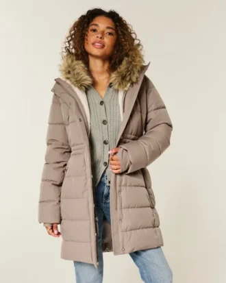 Parka matelassée doublée de fausse fourrure