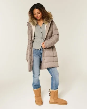 Parka matelassée doublée de fausse fourrure
