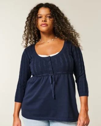 Pull babydoll en maille torsadée