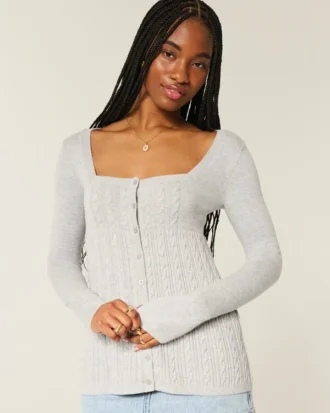 Pull babydoll à manches longues et encolure carrée