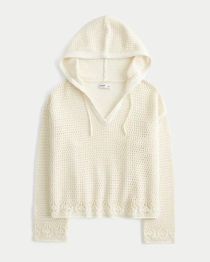 Pull à capuche et col en V style crochet Beachy Pull à capuche et col en V style crochet Beachy