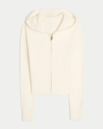 Pull à capuche zippé en maille torsadée Gilly Hicks