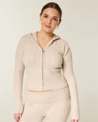 Pull à capuche zippé en maille torsadée Gilly Hicks Pull à capuche zippé en maille torsadée Gilly Hicks
