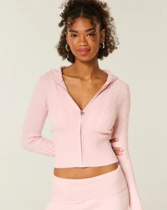 Pull à capuche zippé en maille torsadée Gilly Hicks Pull à capuche zippé en maille torsadée Gilly Hicks