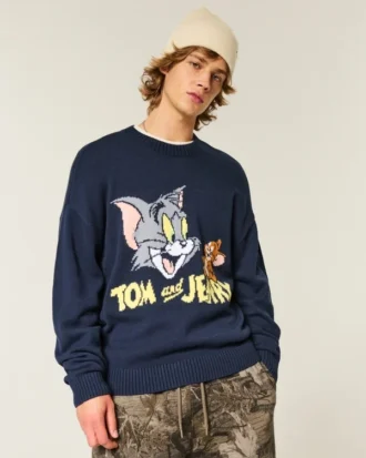 Pull à col rond et imprimé carré Tom et Jerry