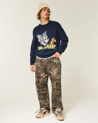 Pull à col rond et imprimé carré Tom et Jerry