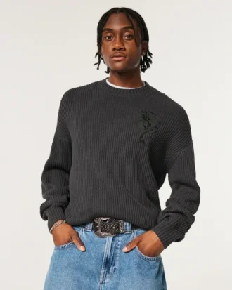 Pull à col rond et motif Boxy Rose