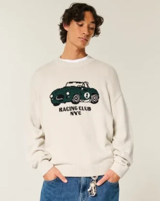 Pull à col rond et motif graphique Boxy Racing
