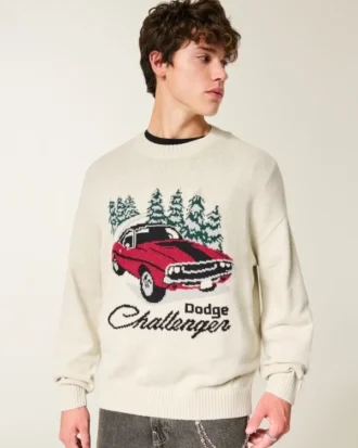 Pull à col rond et motif graphique Dodge Challenger